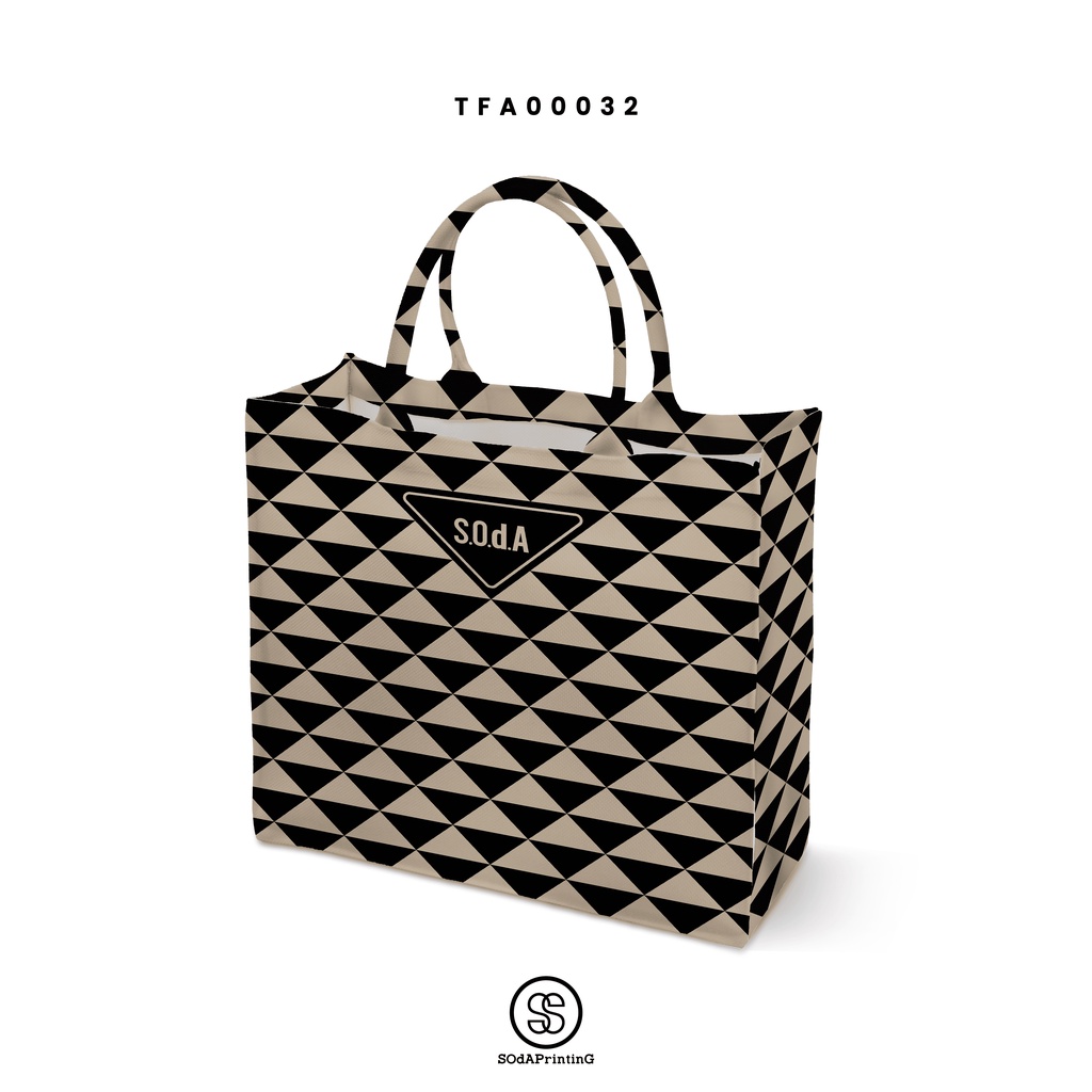 กระเป๋า Book Tote Bag Triangle Symbole (Cream-Black Color) รหัส TFA00032 #SOdAPrintinG