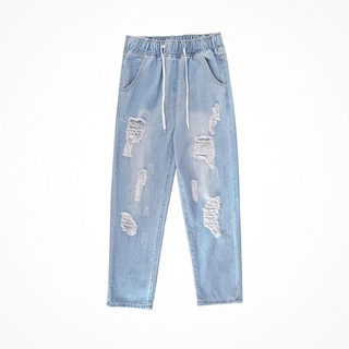 56MEN New  Men jeans  pants D98 กางเกงยีนส์ชาย กางเกงยีนส์ยืดชาย กางเกงยีนส์ชายขากระบอก ทรงหลวมเอวยืด แต่งขาดแฟชั่น