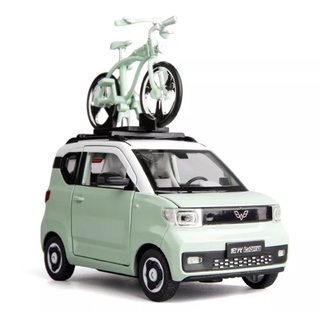 รถโมเดลเหล็ก wuling mini EV สเกล1:24 มีไฟมาพร้อมโมเดลจักรยาน รายละเอียดสวยทั้งภายนอกและภายในเป็นงานโมเดลแบบตั้งโชว์