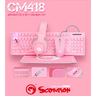 MARVO CM418 4 IN 1 Advanced Gaming Combo  Keyboard / Mouse / หูฟัง / แผ่นรองเม้าส์  🚩🚩รับประกันสินค้า 1 ปี🚩🚩