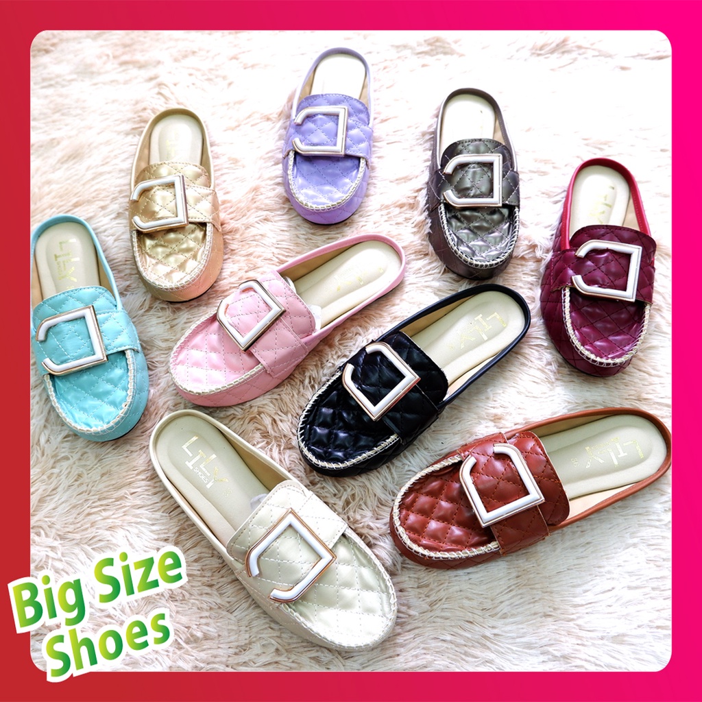 Big Size Shoes รองเท้าคัทชู สวยๆ แบบ Princess ตัว C เส้นคาด เปิดส้น Size 41 - 45 รองเท้าคัทชูผู้หญิง