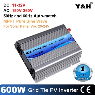 Y&amp;h อินเวอร์เตอร์ 600W ซ้อนกันได้ MPPT Pure Sine Wave DC11-32V พลังงานแสงอาทิตย์ อินพุต AC190-260V สําหรับแผงพลังงานแสงอาทิตย์ 12V