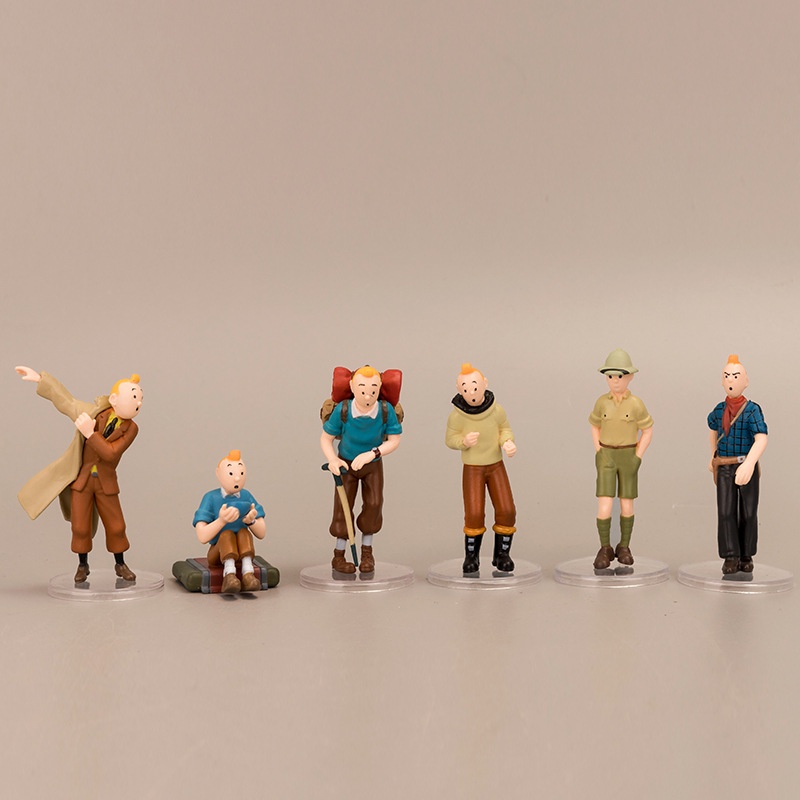 6 ชิ้น/เซ็ต 8 ซม.อะนิเมะการ์ตูนการผจญภัยของ Tintin โซฟาตัวเลขการกระทําน่ารักการ์ตูน Tintin Milou Dupont PVC ของเล่นของขวัญสําหรับเด็ก