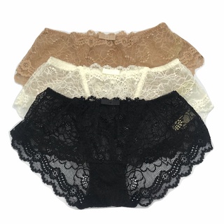 Skinn intimate เซ็ตกางเกงชั้นในรุ่น Boyshorts Lace Hips Up Panty สีดำ-เนื้อ-ครีม (Made in Korea)