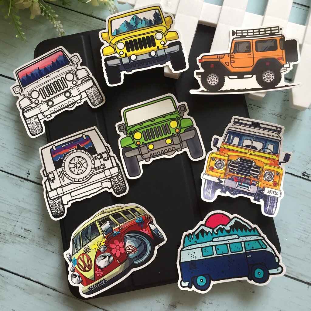 สติกเกอร์ Camping รถแวน เคลือบกันน้ำ ลายแนวๆ ไดคัท ติดกระเป๋าเดินทาง โน้ตบุ๊ค เคสโทรศัพท์ กระบอกน้ำ Waterproof Decal ...