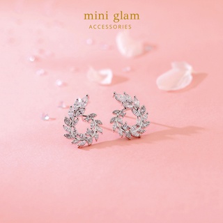 Miniglam Mini Olivia Leaf Crystal Stud Earrings ต่างหูคริสตัลช่อมะกอกสีเงิน ขนาดเล็ก S925