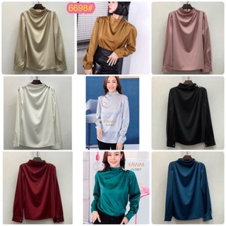 เสื้อซาติน แขนยาว คอถ่วง อก 40" เสื้อทำงาน Satin Blouse Size 40"