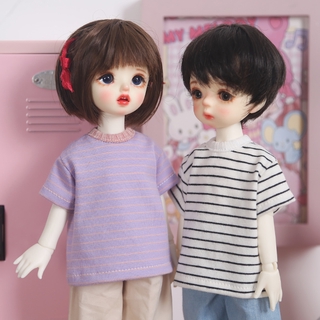 เสื้อยืดแขนสั้นลายทาง 1 / 6 Bjd 1 / 6 Yosd Baby