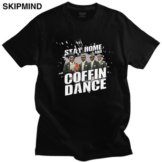 เสื้อยืดลําลอง ผ้าฝ้าย 100% แขนสั้น คอกลม พิมพ์ลาย Humor Stay Home And Coffin Dance สําหรับผู้ชาย LHZYสามารถปรับแต่งได้