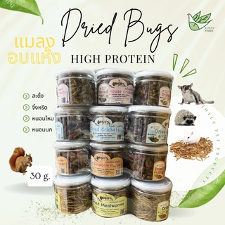 ขายส่ง แพ็ค 6 กระปุก แมลงอบแห้ง 30 กรัม / g. Dried Bugs จิ้งหรีด หนอนนก หนอนไหม สะดิ้ง