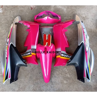 ชุดสี เฟรม รถ สแมช จูเนียร์ 110  Smash 110 กันตกสั่น กันตกยาว ครบคัน 7 ชิ้น รถปี 2004 สีชมพูบอร์น ติดลาย พร้อมส่ง