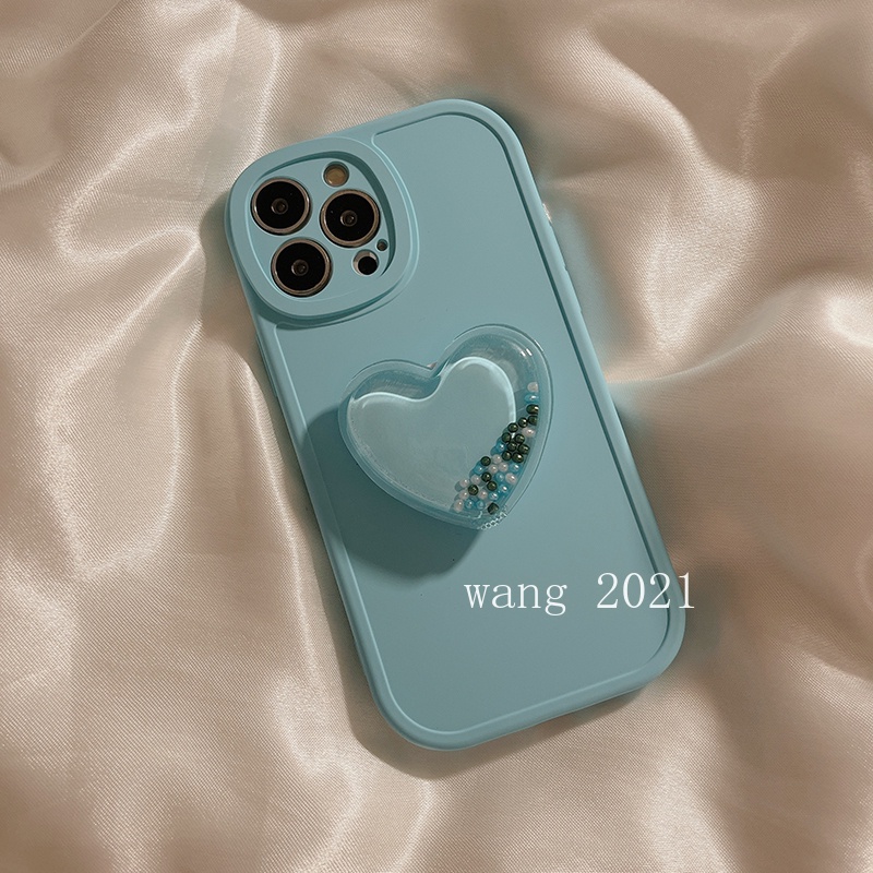 Simple Casing เคส OPPO A77 5G A76 A96 4G เคสโทรศัพท์ Phone Case Ins Style Solid Color with Quicksand Love Bracket Soft Back Cover #8