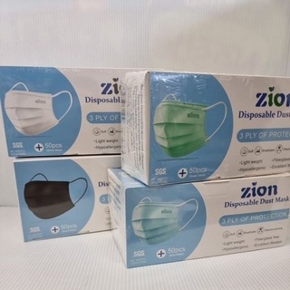 หน้ากากอนามัยZion รุ่นDisposable Mask ป้องกันฝุ่นละออง หนา3ชั้น (1กล่อง/50ชิ้น)