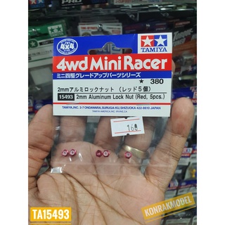 ชุดแต่งเสริมรถ Mini 4 WD Tamiya 15493 2mm. ALU. LOCK NUT RED*5