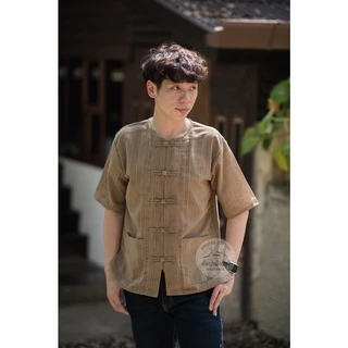เสื้อพื้นเมืองเสื้อผ้าฝ้ายคอกลมกระดุม5เม็ด
