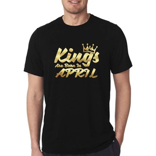 คอลูกเรือเสื้อยืด พิมพ์ลายโลโก้ KINGS Are Born In APRIL สีทอง เหมาะกับวันครบรอบวันเกิดS-5XL