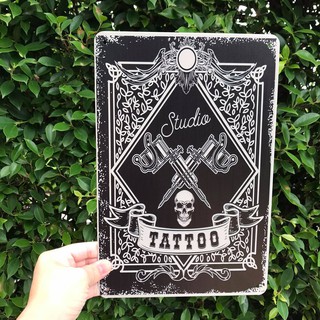 ป้ายสังกะสีแนววินเทจ แต่งผนัง ร้านสักลาย tatoo คาวบอย อินเดียแดง ขนาด20*30ซม.