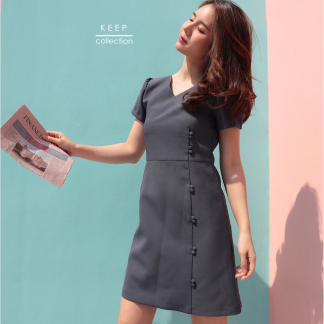 เดรสแขนตุ๊กตาแต่งดระดุมปั๊มรุ่น Pumpkin dress by Techinee_brand