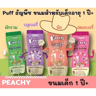 Peachy พีชชี่ พัฟธัญพืชผสมผักและผลไม้ ขนมเด็ก Puff ขนมสำหรับเด็กอายุ 1 ปี ขึ้นไป กระปุก 40 กรัม