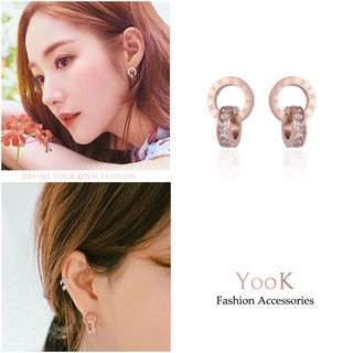 แฟชั่นสุภาพสตรีอเนกประสงค์ Rose Gold Titanium Diamond Earrings