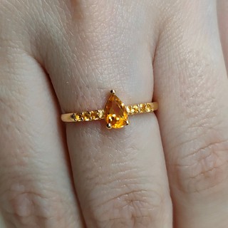 Honey moon gold plated sterling silver ring แหวนเงิน ชุบทอง รูปหยดน้ำผึ้ง พลอยธรรมชาติ citrine (ซิทริน)