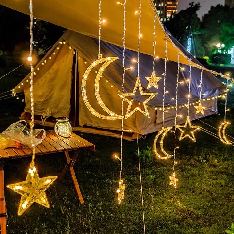 Moon and stars Light ไฟตกแต่งรูปดาว+พระจันทร์ มี2สีให้เลือก 3.5เมตร ไฟประดับสถานที่-เทศกาล ไฟม่านตกแต่งled 138 LED