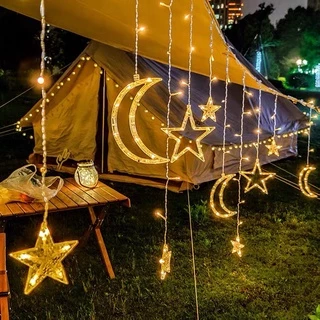Moon and stars Light ไฟตกแต่งรูปดาว+พระจันทร์ มี2สีให้เลือก 3.5เมตร ไฟประดับสถานที่-เทศกาล ไฟม่านตกแต่งled 138 LED
