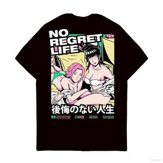 เสื้อยืดแขนสั้นลําลอง ทรงหลวม พิมพ์ลายการ์ตูนนารูโตะ NO REGRET LIFE น่ารัก พลัสไซซ์ สําหรับผู้ชาย และผู้หญิงS-5XL