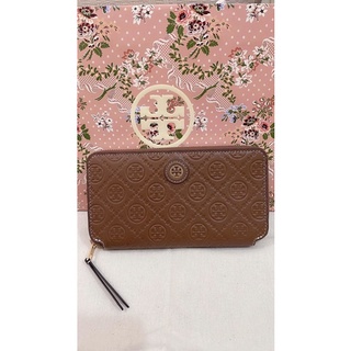 กระเป๋าสตางค์ Tory burch T Monogram Leather Zip Continental Wallet หนังลายโล้โก้แบรนด์หรูหรา