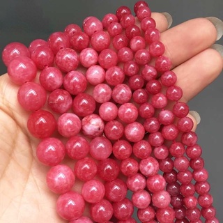 ลูกปัดหินธรรมชาติ Rhodochrosite 6/8/10 มม. สําหรับทําเครื่องประดับ DIY 15 นิ้ว