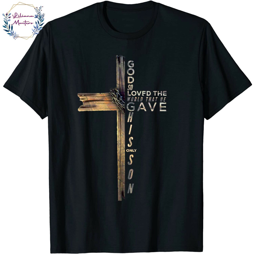 ความแปลกใหม่ Slim Top John 3 16 Christian Cross Bible Design Tshirt Together Family