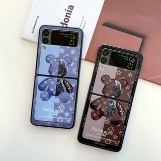 เคสโทรศัพท์มือถือแบบแก้ว ฝาพับ ลายหมี Violent น่ารัก หรูหรา สําหรับ Samsung Z Flip 4 Flip3 Galaxy Z Flip 4 5G Flip3