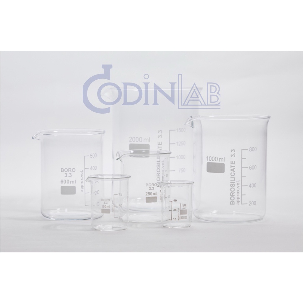 บีกเกอร์แก้ว Beaker เกรด BORO 3.3  (made in germany) เครื่องแก้ววิทยาศาสตร์  ขนาด 25 ml - 2000 ml [ออกใบกำกับภาษีได้]