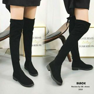 👢ส่งไวมีเก็บเงินปลายทาง รองเท้าบู๊ทยาวสูง2นิ้วสีดำบูทฤดูหนาวบูทเกาหลีพื้นกันลื่น