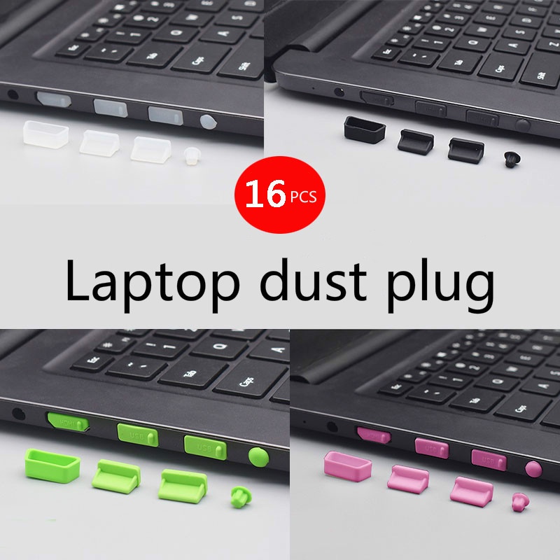 ฝาครอบซิลิโคนป้องกันฝุ่นสําหรับแล็ปท็อปและคอมพิวเตอร์ 16 ชิ้น/ชุด พร้อมปลั๊กกันฝุ่น USB