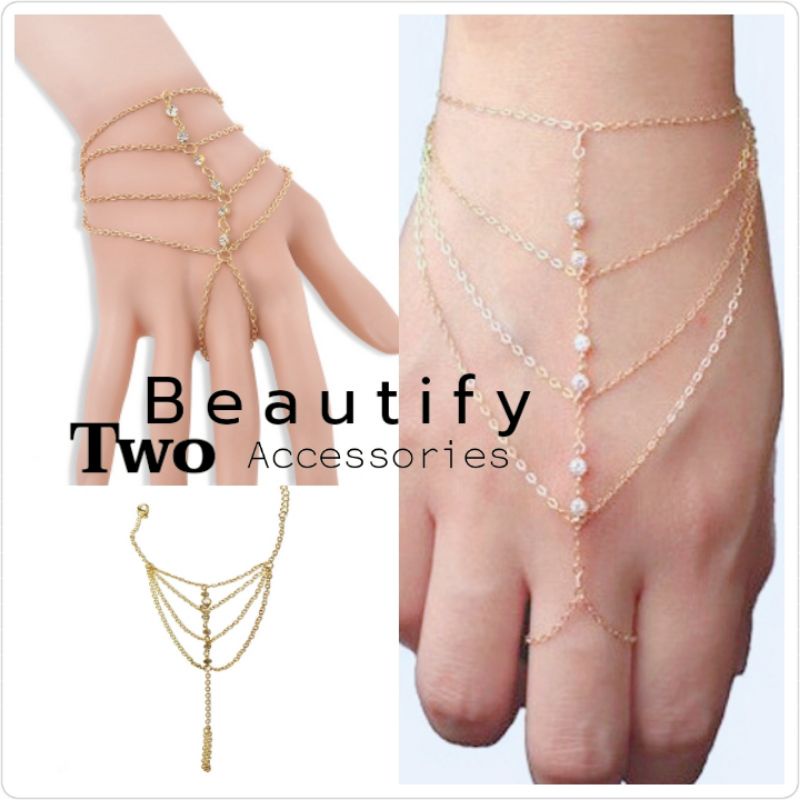 สร้อยข้อมือสายโซ่ประดับเพชรเทียมสวยเก๋ใส่ได้กับทุกงานปาร์ตี้