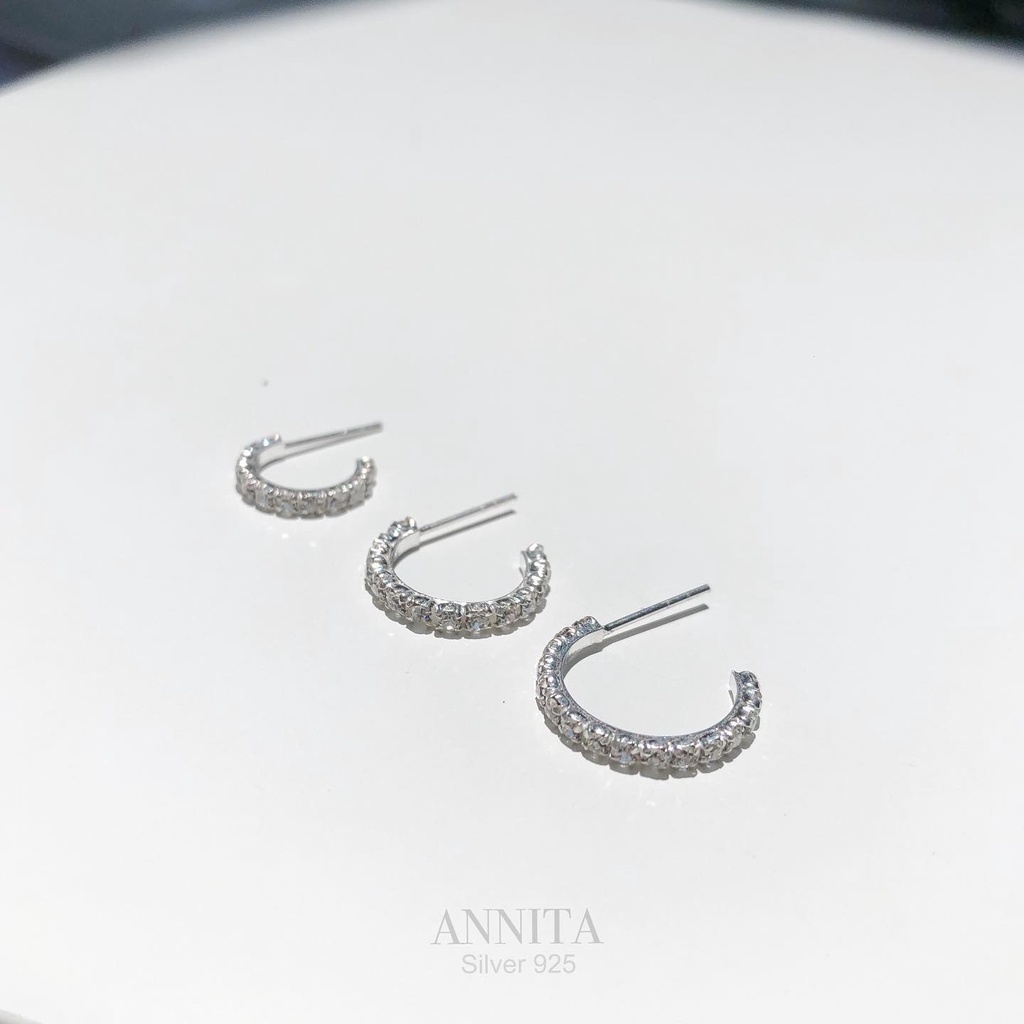 annita.silver - half circle crystal silver925 / ต่างหูเงินแท้925 ต่างหูพลอยเรียงครึ่งวงกลม เหมา