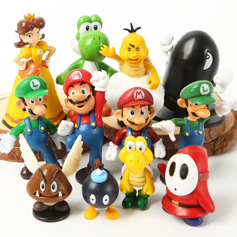 12 ชิ้น/เซ็ตญี่ปุ่นเกม Super Bros Luigi Yoshi Daisy Koopa Troopa Goomba Bill Shy Guy Lakitu Bob-Omb PVC Action Figures ตุ๊กตาของเล่น