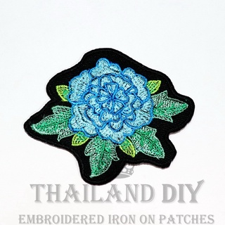 🌹 ตัวรีดติดเสื้อ 💙 ลาย ดอกกุหลาบ ดอกไม้ สีฟ้า Blue Rose Patch งานปัก WOP DIY งานตกแต่ง ตัวรีด อาร์มติดเสื้อ ยีนส์ น่ารัก