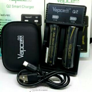 (Q2/ถ่าน2) ชุดชาร์จพร้อมถ่าน Vapcell Q2 + Vapcell18650 (ดำ) 2ก้อน