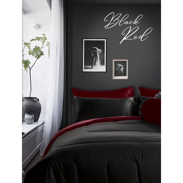 ชุดผ้าปู ผ้านวม สีพื้น ทูโทน ดำ แดง ST75-76 Stamps Bedding thumbnail 3
