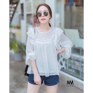 MM- SWEETY LACE TOP เสื้อแขนยาวด้านหลังติดกระดุมหนึ่งเม็ด ผ้าแต่งลูกไม้ ดีเทลตัวเสื้อเป็นผ้าสองชั้น ช่วงแขนแต่งระบาย