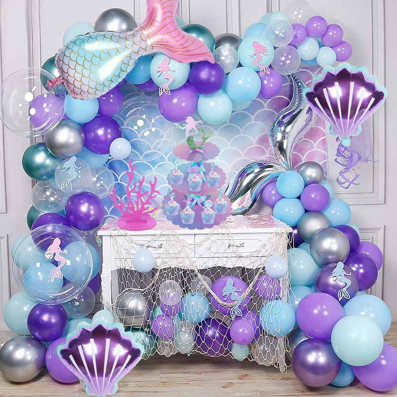 Mermaid Party Balloons Little Mermaid Tail Shell Number Balloon Girl Birthday Party Decorations Ocean Sea Baby Shower Shopee Thailand