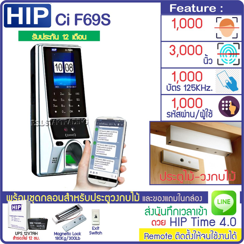 HIP CiF69S เครื่องสแกนหน้าลายนิ้วมือทาบบัตรเปิดประตู มี TimeZone กำหนดช่วงเวลาให้เปิดประตูได้ พร้อมช