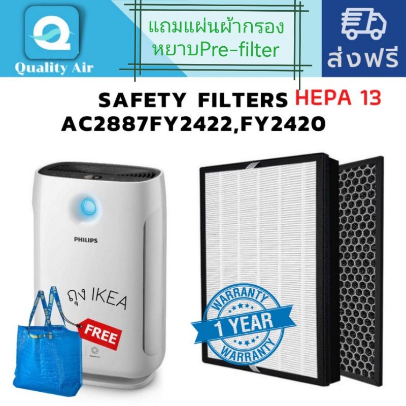 แผ่นกรองอากาศAC2887FY2422hepa,FY2420carbonไส้กรองอากาศ(มีฟองน้ำรอบแผ่นกรองฯเพิ่มความกระชับ)​Size:Hepa361*275*50mm.CB10mm