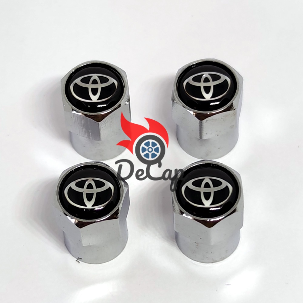 จุกลม ยางรถยนต์ พร้อมโลโก้ โตโยต้า Toyota 1 ชุด (4 อัน) - Car Tire Valve Caps (สีดำ)