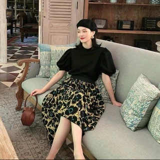TUM012 TARA SARA เสื้อคอจีน สีดำ แขนพอง เนื้อผ้าซาร่า ผ้าดีมาก งานดี ทรงน่ารักมาก จะใส่เที่ยว ใส่ทำงาน ได้หมด