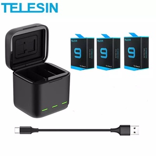 Telesin GoPro Hero 10 9 Battery 1750mAh 3 ก้อน + Triple Charger Box Kit For Gopro 9 ยี่ห้อ Telesin GoPro Hero 9 10 Black