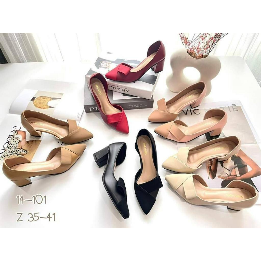 รองเท้า คัทชูหนังนิ่ม หน้าโบว์  Niwa shoes สูง2.5นิ้ว รหัสสินค้า 14-101
