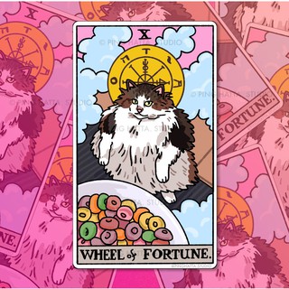 สติ๊กเกอร์ไดคัท กันน้ำ ลายมีมแมว ไพ่ทาโรต์ Wheel of Fortune Cat Meme Sticker แบรนด์ Chonky Goods funny cat cereal tarot